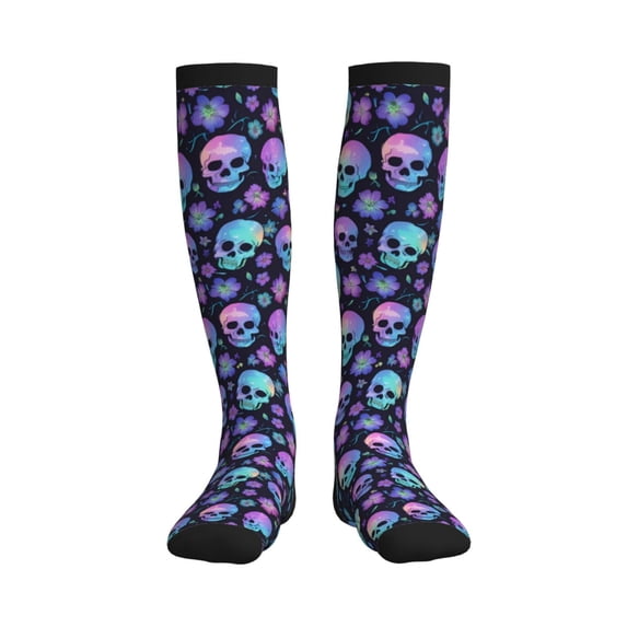 Rateoe Blue Skull Flower Compression Socks for Women and Men 20-30mmHg-Circulation Support Socks Knee High Nurse Pregnant Running Medical and Travel Athletic
