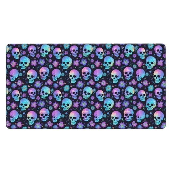 Rateoe Blue Skull Flower Print Mouse Pad - Extended Large Gaming Mousepad,Non-Slip Stitched Edge,16x29.5 Inch