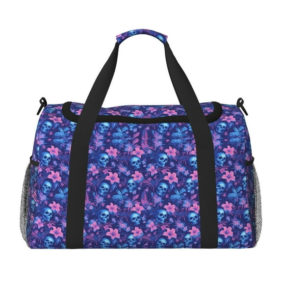 Rateoe Blue Skull Leaf Pattern Gym Bag for Women, Duffle Bag for Travel with Wet Pocket, Carry on Weekender Bags for Women, Water Resistant Travel Bag Duffel Bag