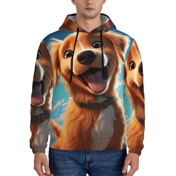 Rateoe Blue Sky Cute Dog Pattern Mens Hoodie, Pullover Hooded Sweatshirt, Kangaroo Pocket Hoodie Ideal for Daily Wear, Travel and Home-XX-Large