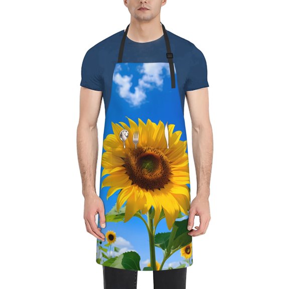 Rateoe Blue Sky Sunflower Aprons with Pocket,Men Womens Aprons Waterproof Adjustable Cooking Aprons for Kitchen Gardening and Salon