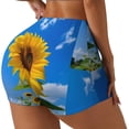 thumbnail image 1 of Rateoe Blue Sky Sunflower Printed Power Workout Shorts for Women Tummy Control Squat Proof Ribbed Thick Seamless Scrunch Active Short-XX-Large, 1 of 8
