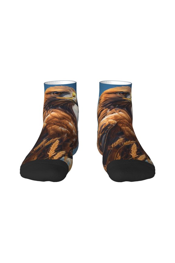 Blue Sky White Cloud Eagle Pattern Quarter Crew Socks,Toe Seamed Ankle Socks,Cotton Cushioned Breathable Athletic Crew Sports Socks