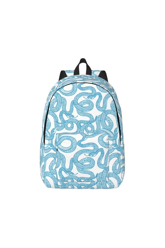Blue Snake Pattern Canvas College Laptop Backpack,Travel Daypack,Durable Rucksack Travel Notebook Bag School Backpack Book Bag for Men Women-Medium