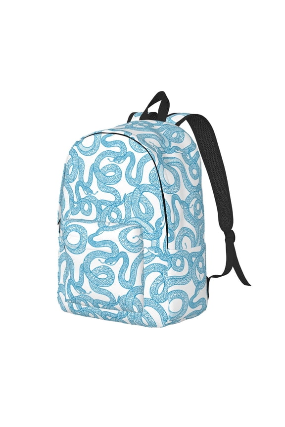 Blue Snake Pattern Durable Canvas Backpack for Men & Women – Stylish & Lightweight – Adjustable Straps, Multiple Pockets – Fits 15-17 Inch LaptopsSmall