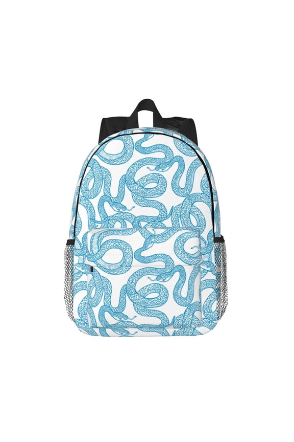 Blue Snake Pattern Student Backpack Water-resistant Backpack 15-inch Laptop Backpack Lightweight Adjustable School Backpack