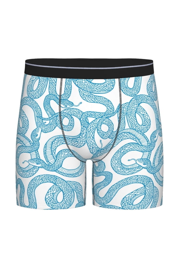 Blue Snake Print Men’s Underwear Boxer Briefs Soft Comfortable Underwear Boxer Briefs, Long Leg Briefs,Anti-chafing Boxer Briefs