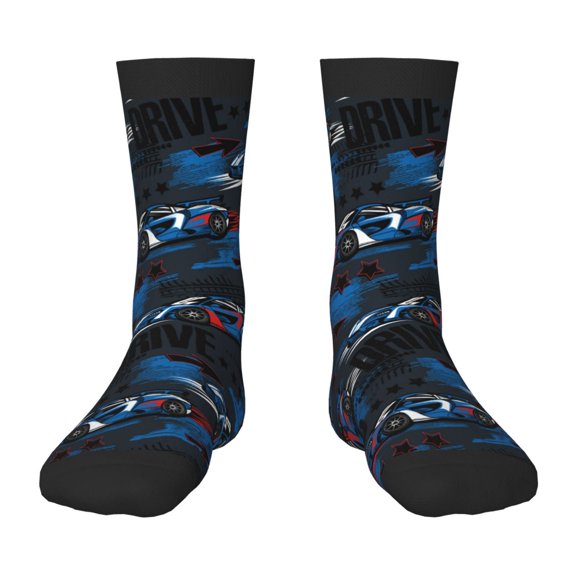 Rateoe Blue Sports Car Pattern Children's Socks, Socks Gifts ,kids Crew Soft Cotton Socks , Moisture-Wicking, Durable, Ideal for Daily Wear & Sports