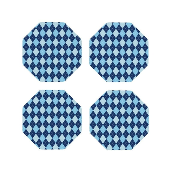 Rateoe Blue Squares Drawing Drink Coasters Set of 4 Leather Coasters Spill Protection for Table Desk,Durable and Non Slip Leather Coaster ,4 Inches Drink Mats-Octagon