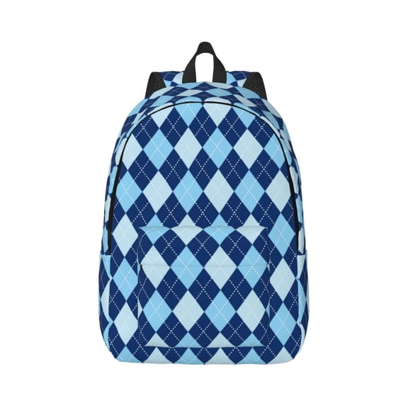 Rateoe Blue Squares Pattern Canvas College Laptop Backpack,Travel Daypack,Durable Rucksack Travel Notebook Bag School Backpack Book Bag for Men Women-Medium