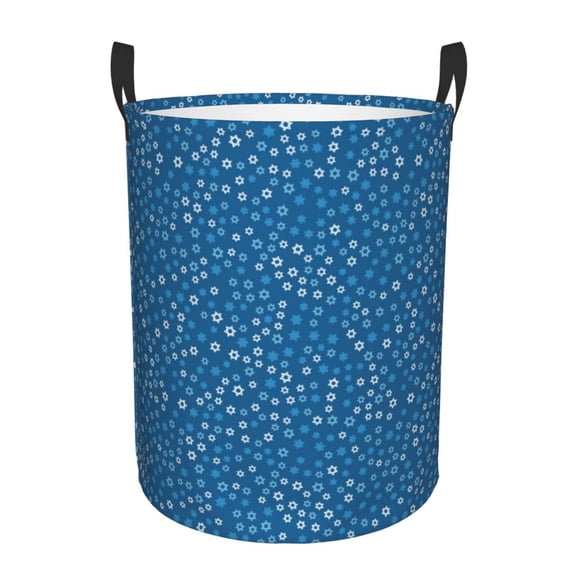 Rateoe Blue Star Print Pattern Round Laundry Hamper Basket, Tall Hamper Basket for Blanket Storage, Nursery Clothes Hamper for Laundry in Bedroom and College Dorm-