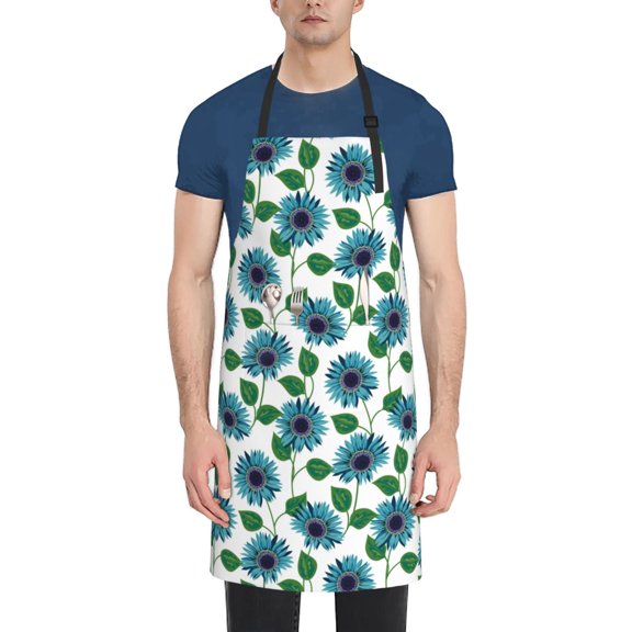 Rateoe Blue Sunflowers Aprons with Pocket,Men Womens Aprons Waterproof Adjustable Cooking Aprons for Kitchen Gardening and Salon