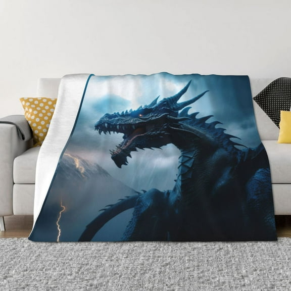 Rateoe Blue Thunder Storm Dragon Pattern Flannel Throw Blanket, Ultra-soft Blanket for Bed, Couch, Car, Hypoallergenic Anti-pilling blanket-40"x30"(Horizontal)