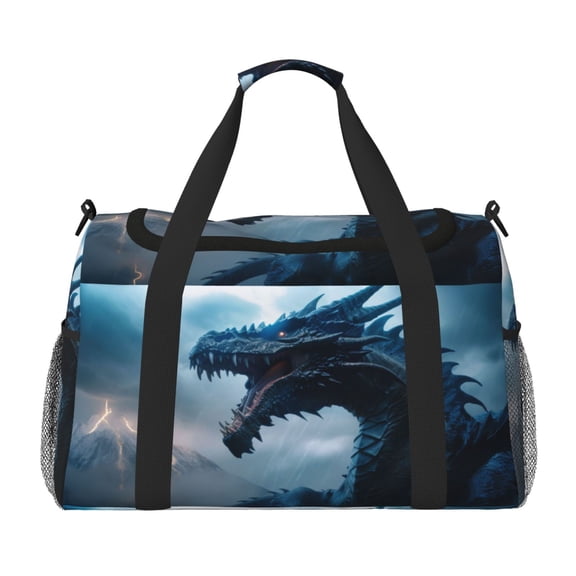 Rateoe Blue Thunder Storm Dragon Pattern Gym Bag for Women, Duffle Bag for Travel with Wet Pocket, Carry on Weekender Bags for Women, Water Resistant Travel Bag Duffel Bag