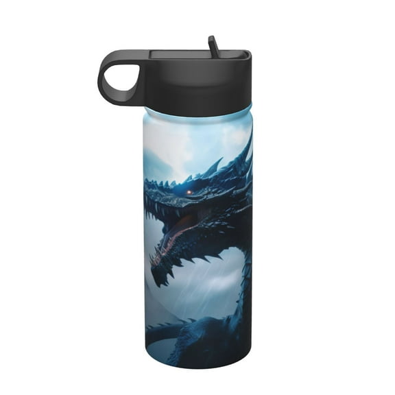 Rateoe Blue Thunder Storm Dragon Printed 18oz Sports Insulated Water Bottle, Double-Walled Stainless Steel Kettle with Leak-Proof Straw Lid, Portable & BPA-Free for Outdoor, Gym, Camping, and Travel