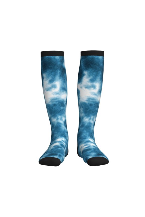 Blue Tie Dye Compression Socks for Women and Men 20-30mmHg-Circulation Support Socks Knee High Nurse Pregnant Running Medical and Travel Athletic
