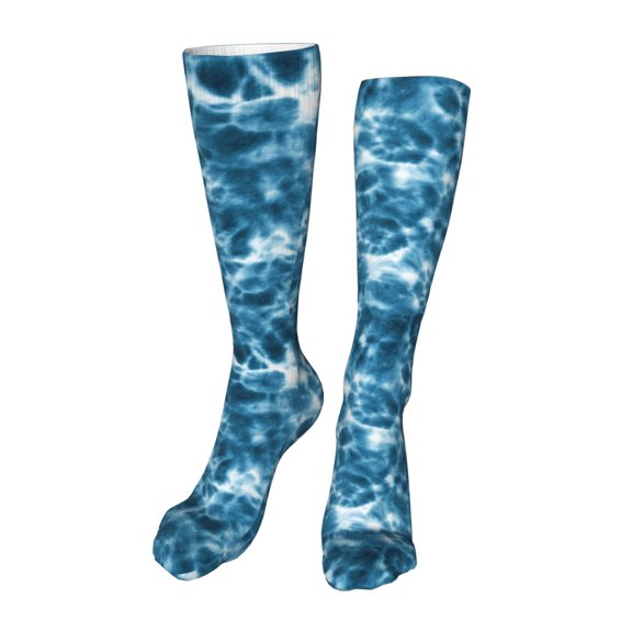 Rateoe Blue Tie Dye print Women's Men's Novelty 20in Crew Socks Cotton Socks Knee High Socks for Walking,Running,Nurses,Pregnancy-One Size