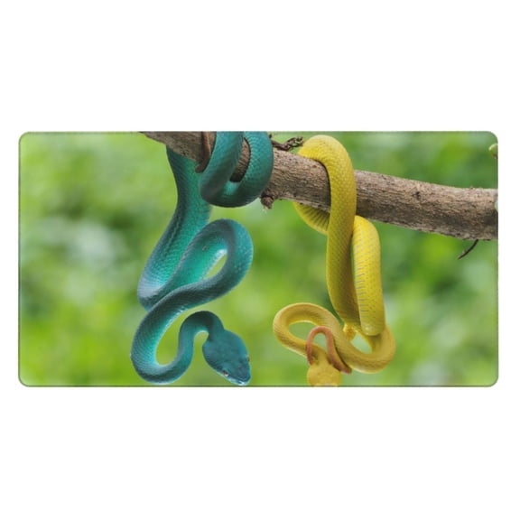 Rateoe Blue Viper And Yellow Viper Snake Print Mouse Pad - Extended Large Gaming Mousepad,Non-Slip Stitched Edge,16x29.5 Inch