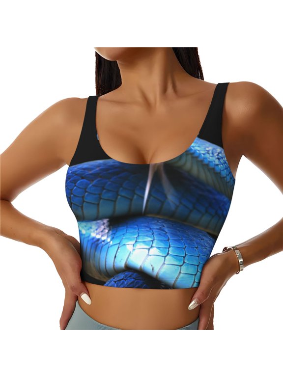 Blue Viper Snake 2 Print Womens' Sports Bras Scoop Neck Sports Vest- Padded U Back Seamless High Impact Support-X-Large