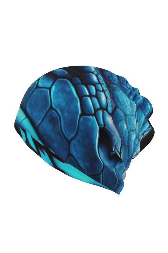 Blue Viper Snake Closeup Face Cotton Slouchy Beanie Hat for Men/Women,Lightweight Oversize Large Thin Skull Cap Night Sleeping Cap