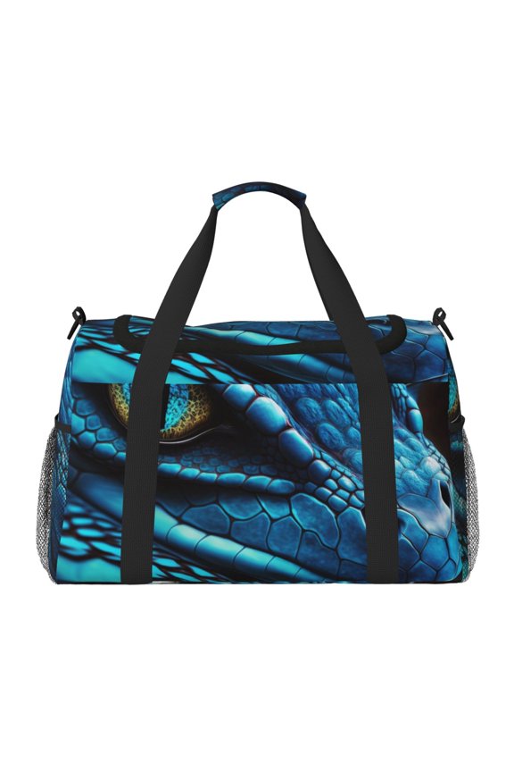 Blue Viper Snake Closeup Face Pattern Gym Bag for Women, Duffle Bag for Travel with Wet Pocket, Carry on Weekender Bags for Women, Water Resistant Travel Bag Duffel Bag
