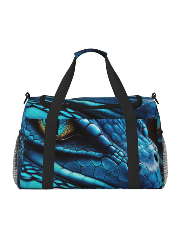 Blue Viper Snake Closeup Face Pattern Gym Bag for Women, Duffle Bag for Travel with Wet Pocket, Carry on Weekender Bags for Women, Water Resistant Travel Bag Duffel Bag