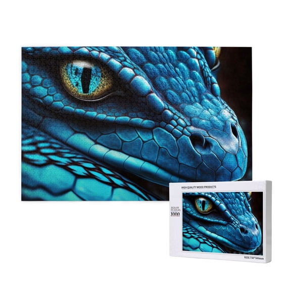 Rateoe Blue Viper Snake Closeup Face Pattern Wooden Picture Puzzle ,1000 Piece Jigsaw Puzzle ,Family Fun Puzzle, Home Dcor Puzzle, Gift Puzzle(Horizontal style)