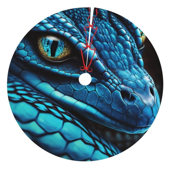 Rateoe Blue Viper Snake Closeup Face Print Christmas Tree Skirt 48" for Xmas Holiday New Year Party Circle Tree Mat Ornaments Decoration