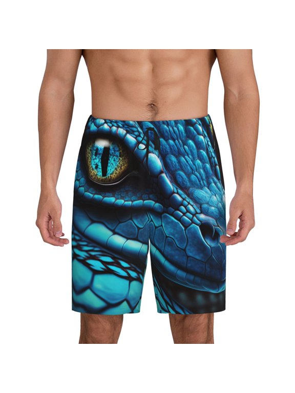 Blue Viper Snake Closeup Face Print Men's Lounge Shorts – Soft & Breathable Pajama Bottoms with Pockets, Elastic Waistband, Lightweight Sleepwear for Nightwear & Loungewear-X-Large