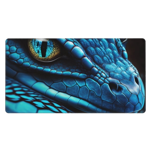 Rateoe Blue Viper Snake Closeup Face Print Mouse Pad - Extended Large Gaming Mousepad,Non-Slip Stitched Edge,16x29.5 Inch