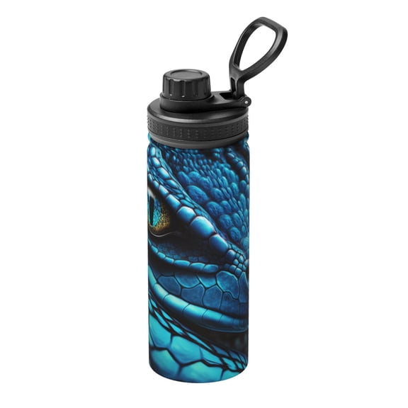 Rateoe Blue Viper Snake Closeup Face Printed 18oz Sports Insulated Water Bottle, Double-Wall Stainless Steel Kettle with Leak-Proof Cap and Carry Loop, BPA-Free for Outdoor, Gym, Camping, and Travel