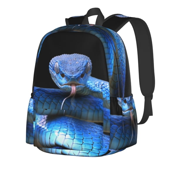 Rateoe Blue Viper Snake Pattern Student Backpack,Backpack for School,Lightweight Bag,Travel Backpack,Outdoor Backpack,Large Capacity Backpack