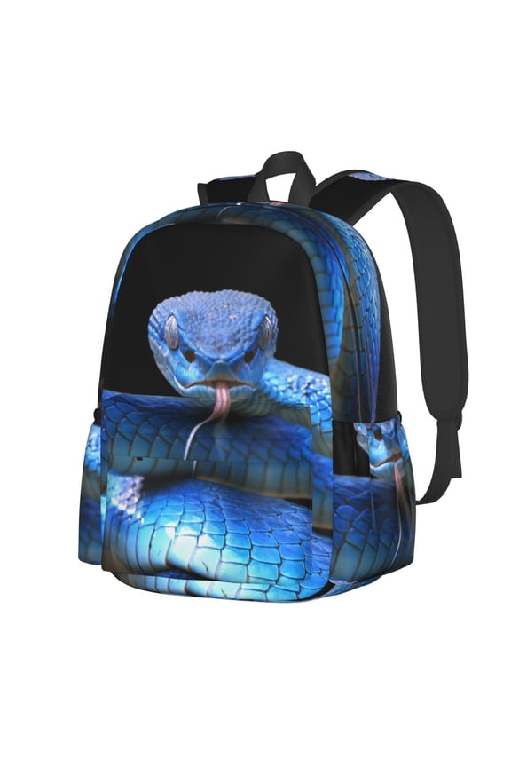 Blue Viper Snake Pattern Student Backpack,Backpack for School,Lightweight Bag,Travel Backpack,Outdoor Backpack,Large Capacity Backpack
