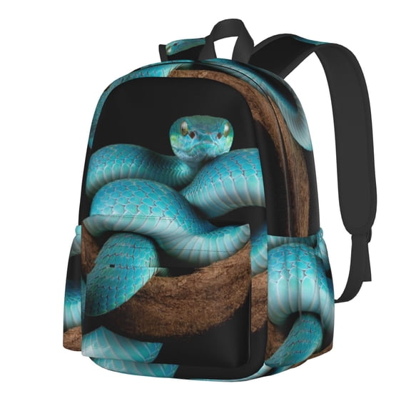 Rateoe Blue Viper Snake Pattern Student Backpack,Backpack for School,Lightweight Bag,Travel Backpack,Outdoor Backpack,Large Capacity Backpack