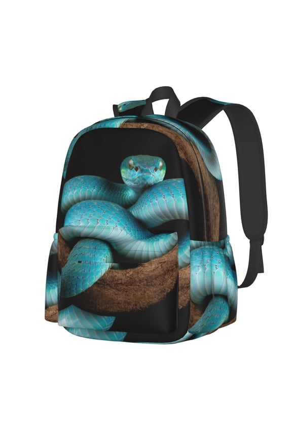 Blue Viper Snake Pattern Student Backpack,Backpack for School,Lightweight Bag,Travel Backpack,Outdoor Backpack,Large Capacity Backpack
