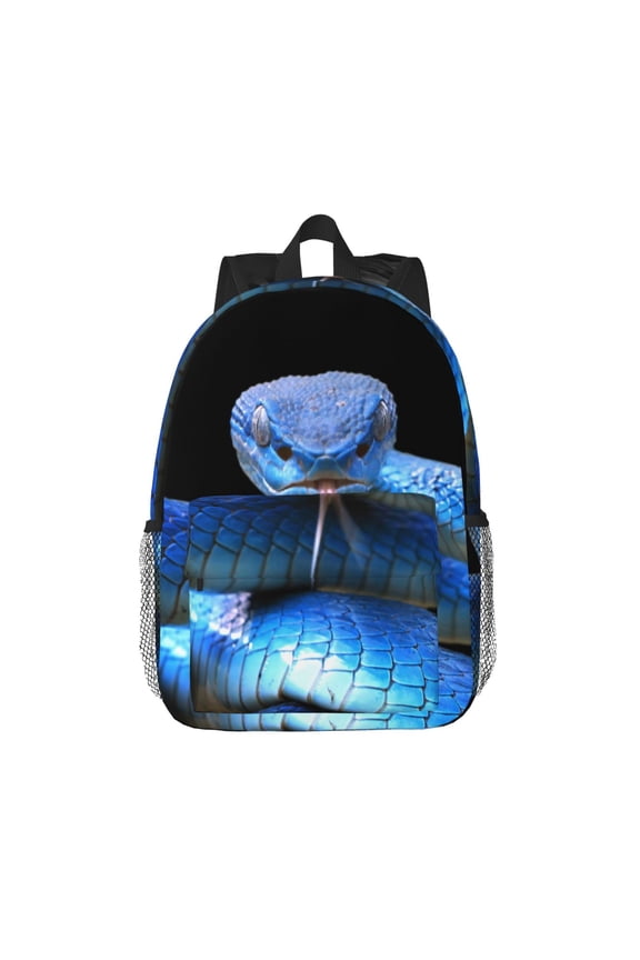 Blue Viper Snake Pattern Student Backpack Water-resistant Backpack 15-inch Laptop Backpack Lightweight Adjustable School Backpack