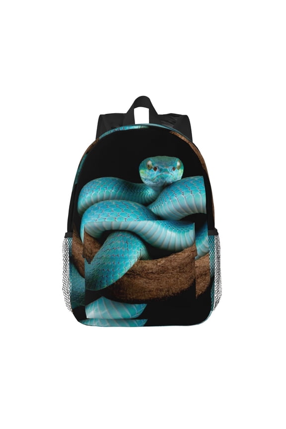Blue Viper Snake Pattern Student Backpack Water-resistant Backpack 15-inch Laptop Backpack Lightweight Adjustable School Backpack