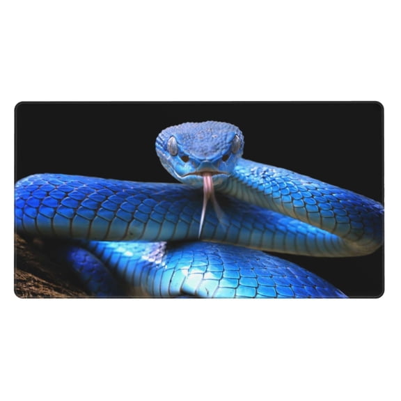 Rateoe Blue Viper Snake Print Mouse Pad - Extended Large Gaming Mousepad,Non-Slip Stitched Edge,16x29.5 Inch