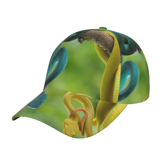 Rateoe Blue Viper And Yellow Viper Snake Pattern Mens Baseball Cap Adjustable Curved Brim Hat, Soft Cotton Sports Cap for Outdoor, Casual, and Everyday Wear, Comfortable & Breathable