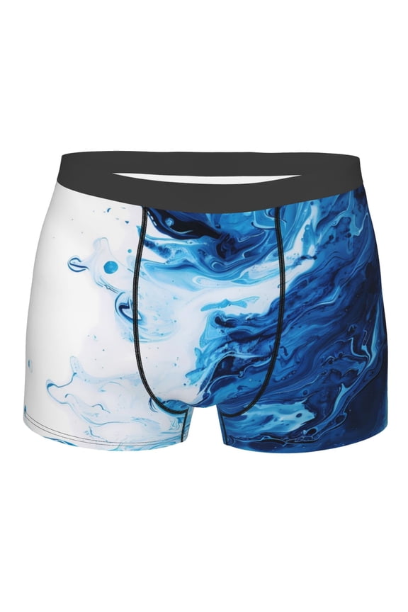 Blue White Fluid Art Mens Boxer Briefs Poly Spandex Performance Boxer Briefs Underwear Hem Boxer Briefs - Medium