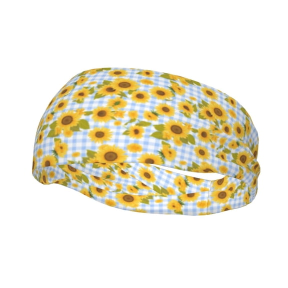 Rateoe Blue White Plaid Sunflower Pattern Sports Headbands ,Moisture Wicking Workout Headband, Sweatband Headbands for Running,Cycling,Yoga,Hairband for Women and Men