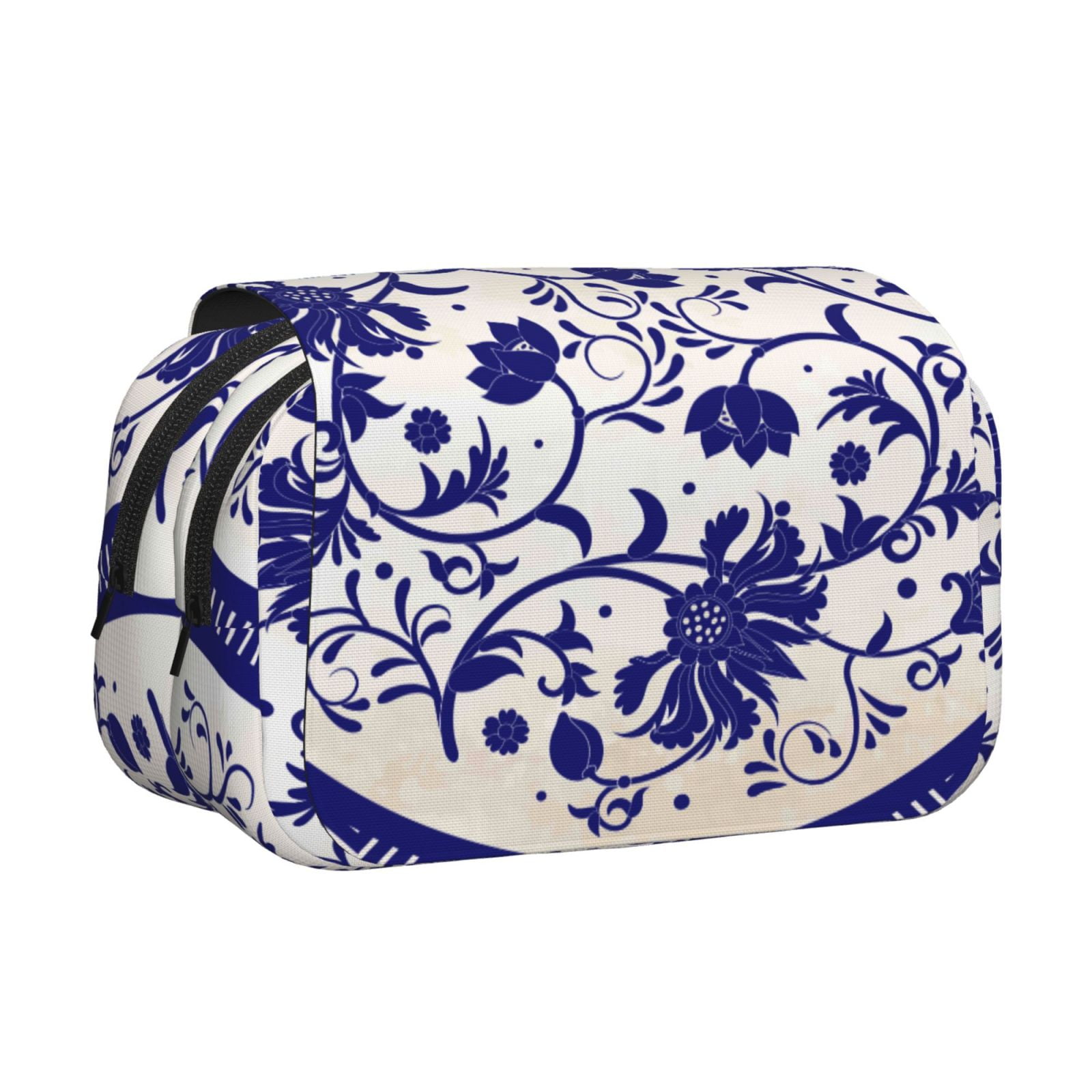 Rateoe Blue And White Porcelain Pattern Pattern Double Clamshell Pen Case, Storage Organizer with Two Zipper Compartments– Holds Up to 50 Pencils & Pens