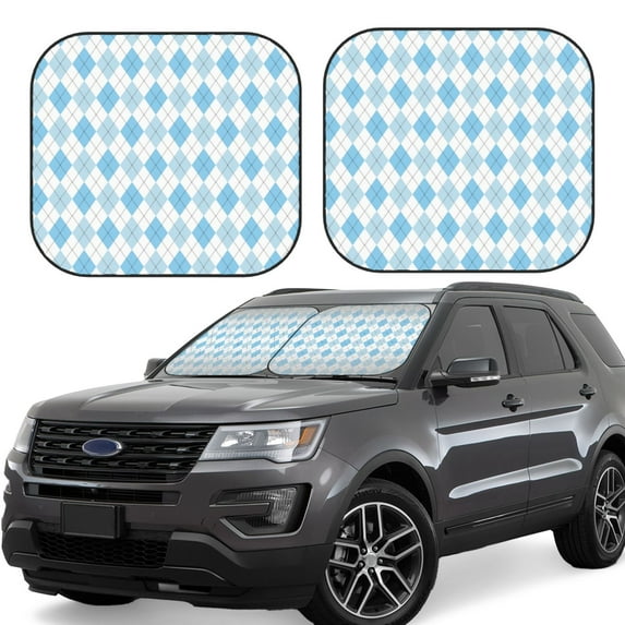 Rateoe Blue and White Squares Pattern 2 Piece Car Windshield Sun Shade Foldable | Front Windshield Shade for Sun, Heat and UV Rays | Sunshade for Car Front Window-Small