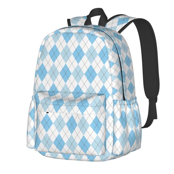 Rateoe Blue and White Squares Pattern Student Backpack,Backpack for School,Lightweight Bag,Travel Backpack,Outdoor Backpack,Large Capacity Backpack