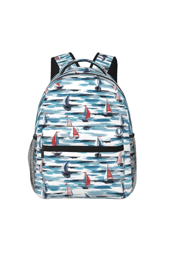 Boat In Ocean Pattern Casual Backpack for School, Work, Travel Adjustable Straps, Multiple Compartments Ergonomic Design, Fits Laptops and Tablets