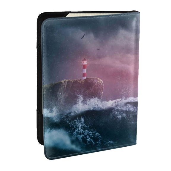 Rateoe Boat Lighthouse Storm Waves Pattern Passport Holder Wallet Leather Mulit-purpose Travel Wallet Credit Cards Case ,Passport Cover for Women Men-6.5 in