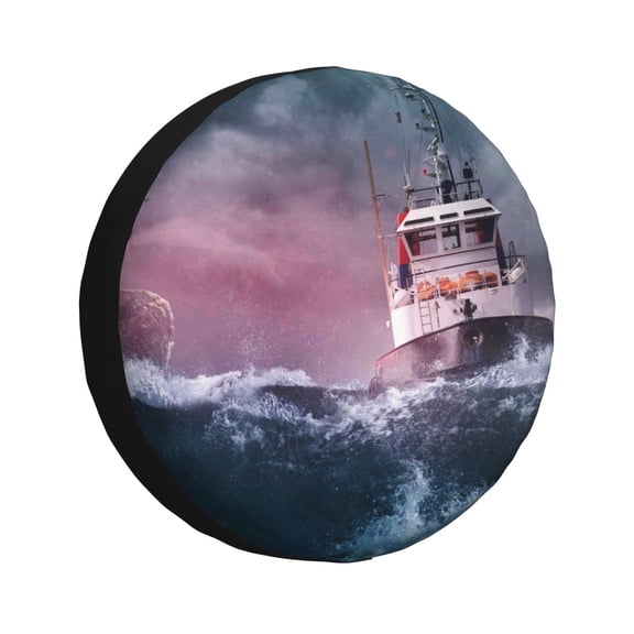 Rateoe Boat Lighthouse Storm Waves Pattern Tire Cover Wheel Protectors Weatherproof Wheel Covers Universal Fit for Trailer Rv SUV Truck Camper Travel Trailers Accessories-14 inch