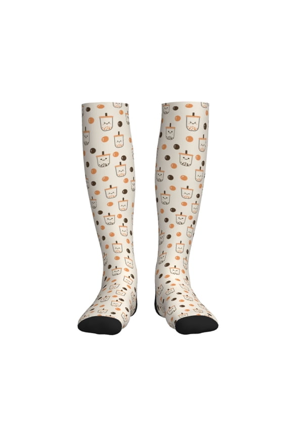 Boba Milk Tea Compression Socks for Women and Men 20-30mmHg-Circulation Support Socks Knee High Nurse Pregnant Running Medical and Travel Athletic