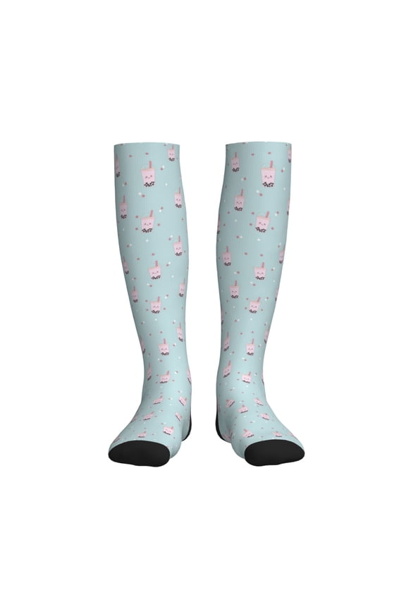 Boba Milk Tea F Compression Socks for Women and Men 20-30mmHg-Circulation Support Socks Knee High Nurse Pregnant Running Medical and Travel Athletic