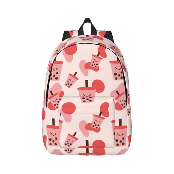 Rateoe Boba Milk Tea Pattern Canvas College Laptop Backpack,Travel Daypack,Durable Rucksack Travel Notebook Bag School Backpack Book Bag for Men Women-Small